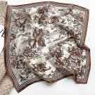 100% Silk Scarf Women Vintage Brown Trees Kerchief Small Square Bandana 53*53cm