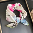 100% Silk Scarf Women Vintage White Flower Kerchief Small Square Bandana 53*53cm