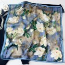100% Silk Scarf Women Oil Paiting Camellia Kerchief Small Square Bandana 53*53cm