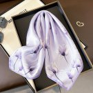 100% Silk Scarf Women Vintage Purple Flower Kerchief Square Bandana Wrap 53*53cm