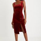 Baby, You're The One Rust Red Velvet Sleeveless Midi Dress