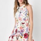 Women's Blooming Bliss Ivory 3D Floral Embroidered Halter Mini Dress