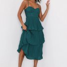 Women's Cascading Crush Emerald Tiered Bustier Midi Dress