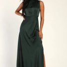Women's Classic Elegance Green Satin Sleeveless Mock Neck Maxi Dress
