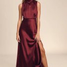 Women's Classic Elegance Wine Satin Maxi Dress