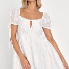 Women's Exceptionally Angelic White Floral Puff Sleeve Mini Dress
