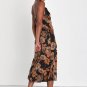 Women's Favorite Icon Black Floral Satin Cowl Neck Slip Midi Dress