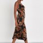 Women's Favorite Icon Black Floral Satin Cowl Neck Slip Midi Dress