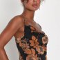 Women's Favorite Icon Black Floral Satin Cowl Neck Slip Midi Dress