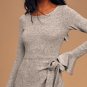 Women's Favorite Tune Heather Grey Faux Wrap Sweater Dress