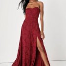Women's Garden of Romance Burgundy Floral Burnout Strapless Maxi Dress