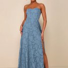 Women's Garden of Romance Dusty Blue Floral Burnout Strapless Maxi Dress