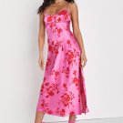 Women's Glamorous Efforts Hot Pink Floral Print Tie-Back Midi Dress