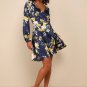 Women's Love is Life Navy Blue Floral Print Satin Wrap Dress