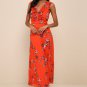 Women's Loved By You Red Orange Floral Print Pleated Chiffon Maxi Dress