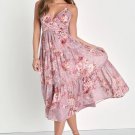 Women's Lovely Energy Mauve Floral Print Tiered Backless Midi Dress