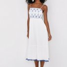 Women's Mallorca Muse White and Blue Embroidered Midi Dress