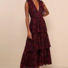 Women's Molinetto Burgundy Lace Ruffled Tiered Sleeveless Maxi Dress