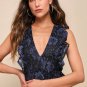 Women's Molinetto Navy Blue Lace Ruffled Tiered Sleeveless Maxi Dress