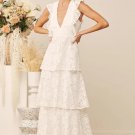Women's Molinetto White Lace Ruffled Tiered Sleeveless Maxi Dress