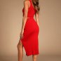 Women's Phenomenal Style Red Ribbed One-Shoulder Two-Piece Midi Dress