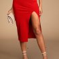 Women's Phenomenal Style Red Ribbed One-Shoulder Two-Piece Midi Dress