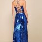 Women's Picturesque Aura Royal Blue Sequin Lace-Up Two-Piece Maxi Dress