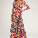 Women's Radiant Ruby Red Floral Print Chiffon Maxi Dress