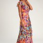 Women's Radiant Ruby Red Floral Print Chiffon Maxi Dress