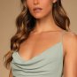 Women's Romantically Speaking Sage Green Cowl Lace-Up Maxi Dress