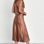 Women's Sophisticated Impression Brown Satin Backless Cowl Midi Dress