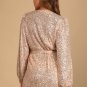 Women's Sparkly Darling Rose Gold Sequin Long Sleeve Wrap Dress