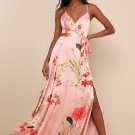 Women's Still the One Blush Pink Floral Print Satin Maxi Dress