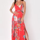 Women's Still the One Red Floral Print Satin Maxi Dress