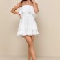 Women's True Lover White Burnout Floral Ruffled Strapless Mini Dress
