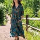 Women's Rebecca Midi Dress - Teal Orange Clusters