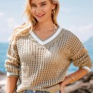 Women's Apricot Perforated Knit Long Sleeve Cover-Up Sweater