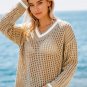 Women's Apricot Perforated Knit Long Sleeve Cover-Up Sweater