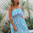 Women's Blue & Pink Floral Flounce Bodice Tube Mini Dress
