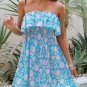 Women's Blue & Pink Floral Flounce Bodice Tube Mini Dress