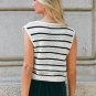 Striped V-Neck Sleeveless Knit Cardigan