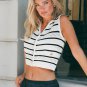 Striped V-Neck Sleeveless Knit Cardigan