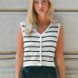 Striped V-Neck Sleeveless Knit Cardigan