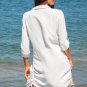 Women's White Collared Half Sleeve Cover-Up