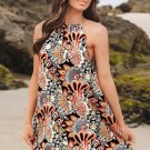 Women's Abstract Boho Sleeveless Halterneck Mini Dress