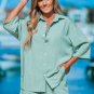 Women's Light Green Collared Drop Shoulder Button Up Blouse