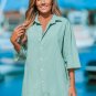 Women's Light Green Collared Drop Shoulder Button Up Blouse