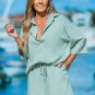 Women's Light Green Collared Drop Shoulder Button Up Blouse