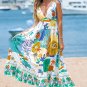 Women's Conversational Print Plunging Maxi Dress
