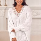 Women's Floral Lace Pointelle Knit Scalloped Sweater